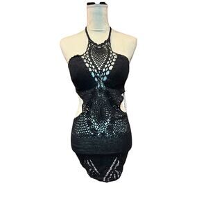 BNWT Lisa Maree Truth Always Wins Crochet Halter Mini Beach Cutout Dress